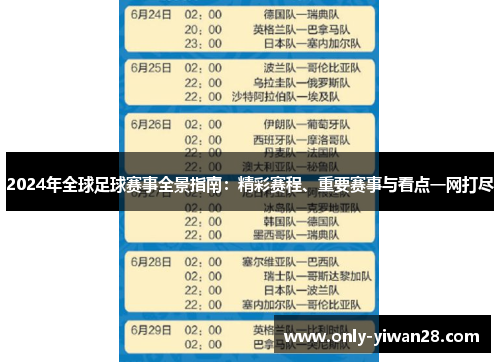 2024年全球足球赛事全景指南：精彩赛程、重要赛事与看点一网打尽