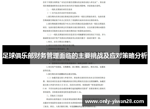 足球俱乐部财务管理面临的主要挑战及应对策略分析